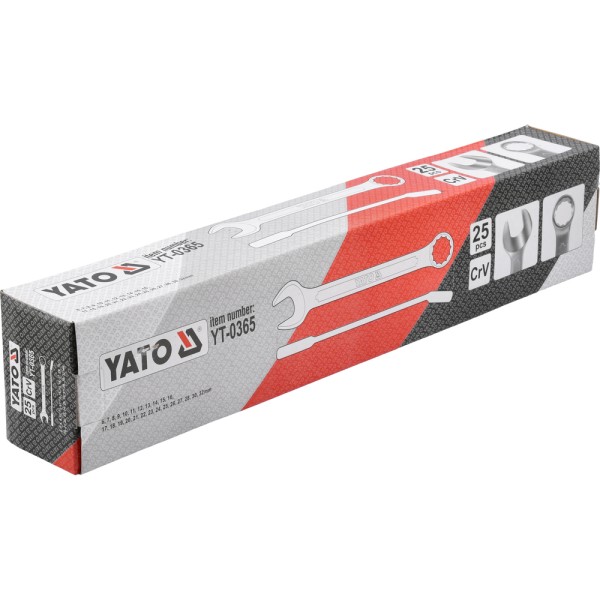 KLUCZE PŁASKO-OCZKOWE Z POLEROWANĄ GŁÓWKĄ 6-32 MM, 25 SZT. YT-0365