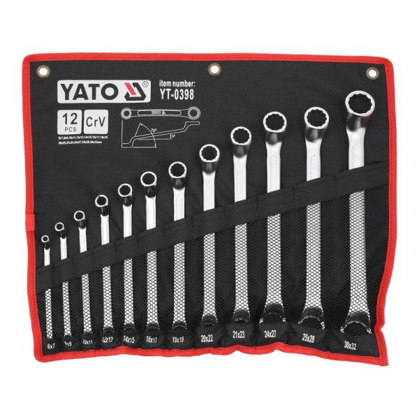 KLUCZE OCZKOWE ODGIĘTE Z POLEROWANĄ GŁÓWKĄ 6-32 MM, ZESTAW 12 SZT. YT-0398