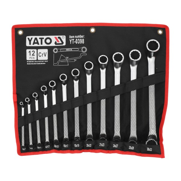 KLUCZE OCZKOWE ODGIĘTE Z POLEROWANĄ GŁÓWKĄ 6-32 MM, ZESTAW 12 SZT. YT-0398