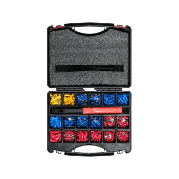 ZESTAW ZŁĄCZY ELEKTRYCZNYCH Z ZACISKARKĄ. ZESTAW ZAWIERA 551 ELEMENTÓW. YT-068920