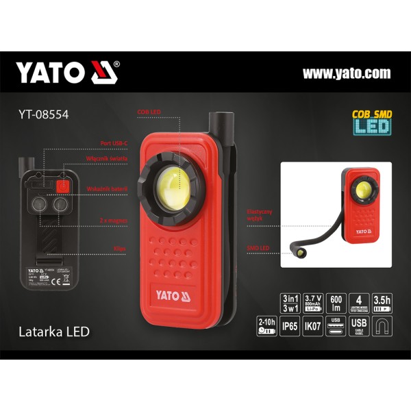 LATARKA ROBOCZA 600LM 3W1 YT-08554