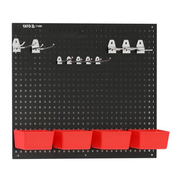 METALOWA TABLICA NARZĘDZIOWA Z POJEMNIKAMI I UCHWYTAMI. ZESTAW 34 CZĘŚCI YT-08980