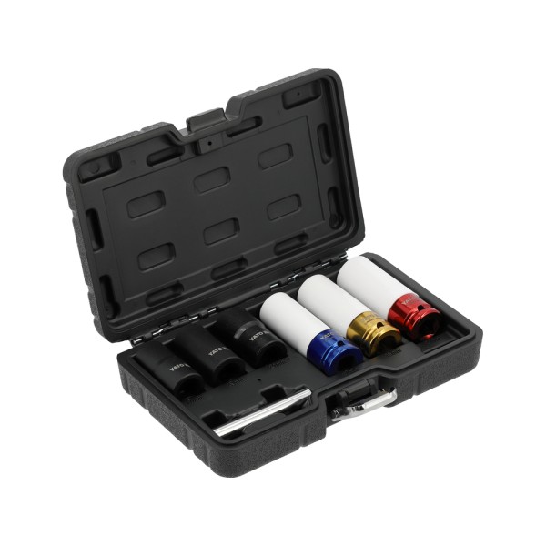 ZESTAW NASADEK UDAROWYCH Z WYKRĘTAKAMI DO FELG ALUMINIOWYCH. ZAWIERA 7 ELEM YT-10559