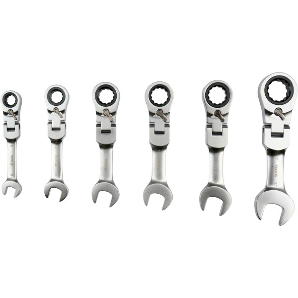 ZESTAW KLUCZY PŁASKO-OCZKOWYCH KRÓTKICH Z GRZECHOTKĄ I PRZEGUBEM 6SZT. YT-16977