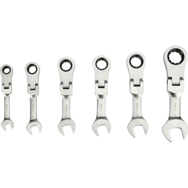 ZESTAW KLUCZY PŁASKO-OCZKOWYCH KRÓTKICH Z GRZECHOTKĄ I PRZEGUBEM 6SZT. YT-16977