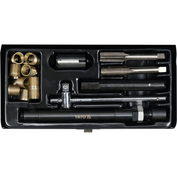 ZESTAW NAPRAWCZY ŚWIECY ZAPŁONOWEJ. ZAWIERA DEDYKOWANY GWINTOWNIK ORAZ 20 SZTUK SPECJALNYCH TULEI NAPRAWCZYCH. YT-17581