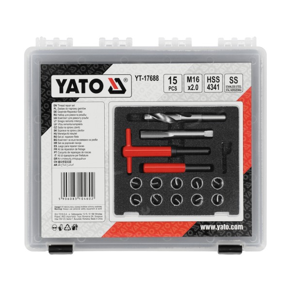 ZESTAW DO NAPRAWY GWINTÓW M16X2.0MM 15CZ YT-17688