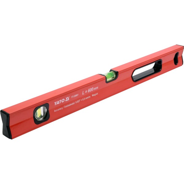 POZIOMNICA MAGNETYCZNA 600 MM, PROFIL ALUMINIOWY, LAKIEROWANY, DWIE LIBELLE, UCHWYT, DOKŁADNOŚĆ 0,5 MM/M YT-30061