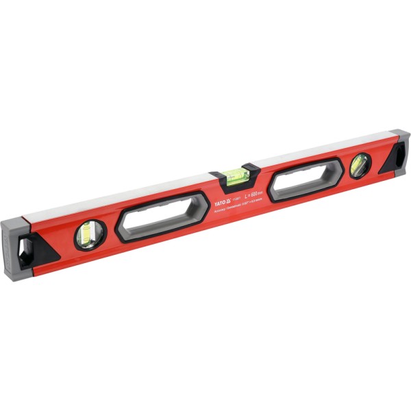 POZIOMNICA ALUMINIOWA 600 MM, 3 LIBELLE, DWA UCHWYTY, DOKŁADNOŚĆ 0,5 MM/M YT-30071