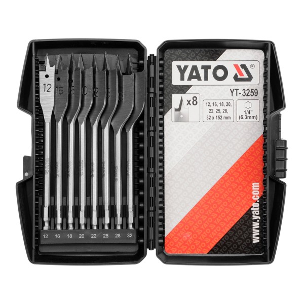 ZESTAW WIERTEŁ ŁOPATKOWYCH 12-32 MM, 8 SZT. YT-3259