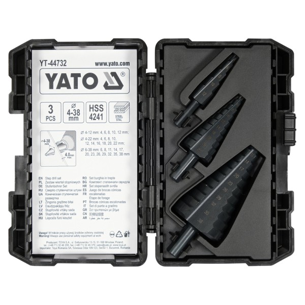 ZESTAW WIERTEŁ STOPNIOWYCH, 3 SZT. YT-44732
