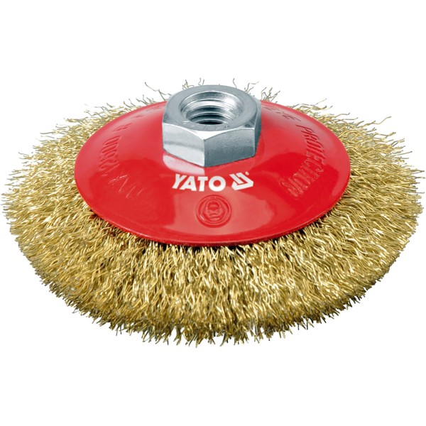 SZCZOTKA TARCZOWA FI 100MM Z GWINTEM M14, DRUT MOSIĄDZOWANY YT-4761