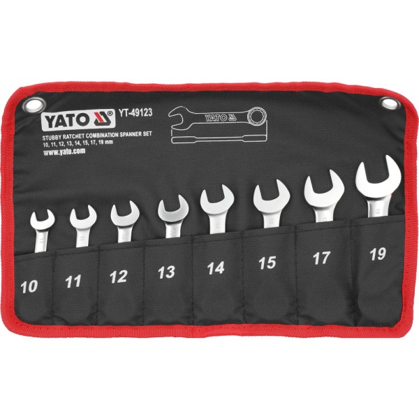 ZESTAW KLUCZY PŁASKO-OCZKOWYCH KRÓTKICH Z GRZECHOTKĄ 8SZT. YT-49123