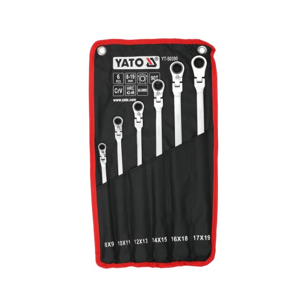 ZESTAW KLUCZY OCZKOWYCH, DŁUGICH Z GRZECHOTKĄ I PRZEGUBEM 8-19MM, 6 SZT. YT-50390