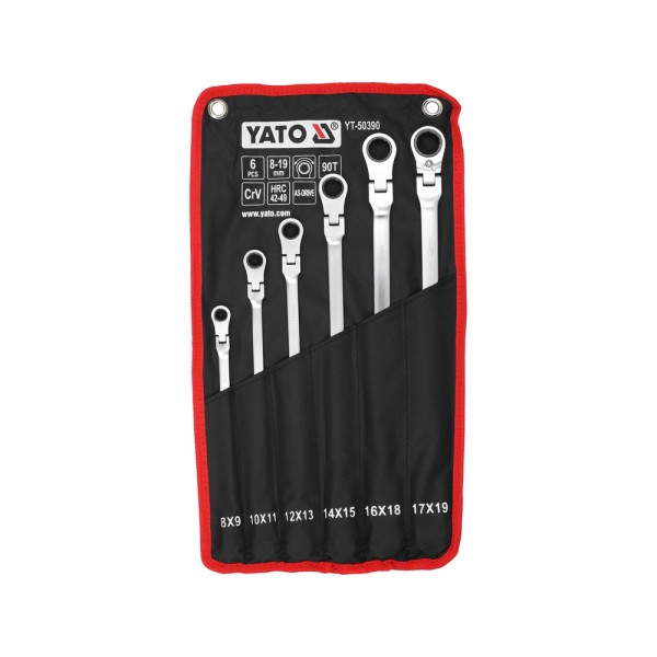 ZESTAW KLUCZY OCZKOWYCH, DŁUGICH Z GRZECHOTKĄ I PRZEGUBEM 8-19MM, 6 SZT. YT-50390