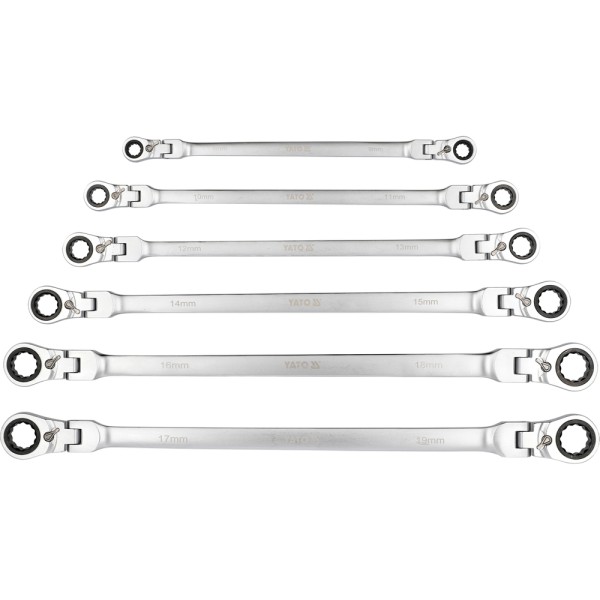 ZESTAW KLUCZY OCZKOWYCH, DŁUGICH Z GRZECHOTKĄ I PRZEGUBEM 8-19MM, 6 SZT. YT-50390