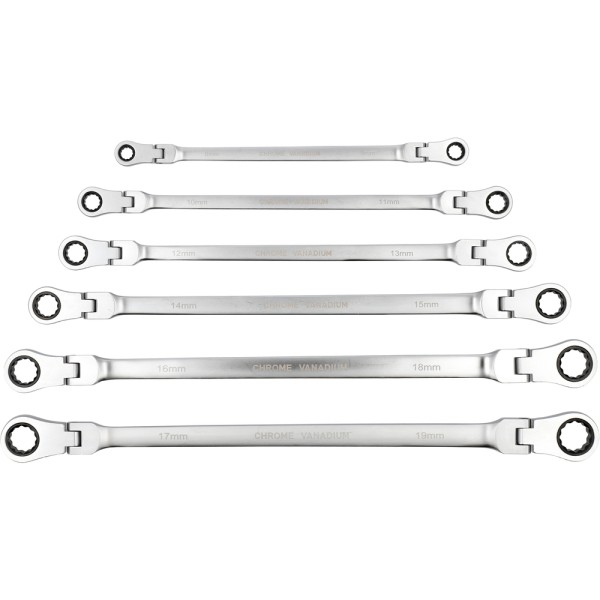 ZESTAW KLUCZY OCZKOWYCH, DŁUGICH Z GRZECHOTKĄ I PRZEGUBEM 8-19MM, 6 SZT. YT-50390