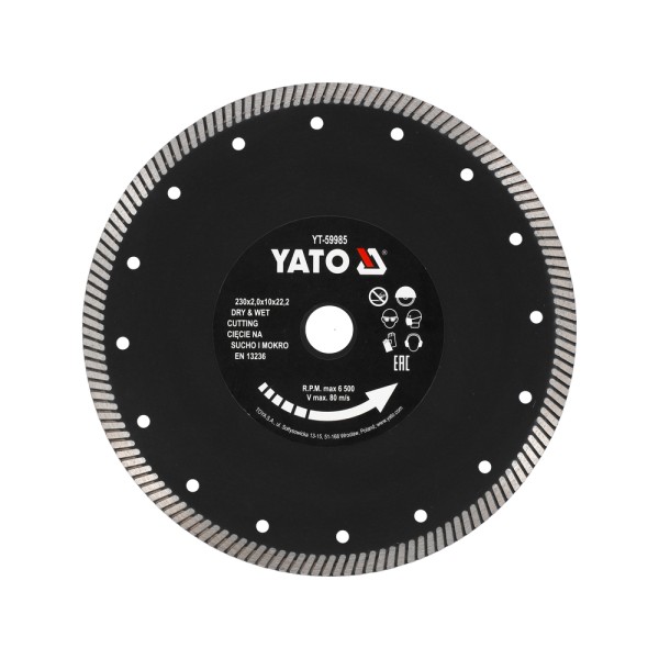 TARCZA DIAMENTOWA TURBO 230MM DO CIĘCIA  I SZLIFOWANIA TWARDEGO GRESU I CERAMIKI BEZ USZCZERBIEŃ YT-59985