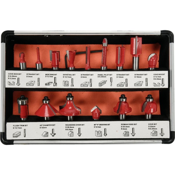 ZESTAW WIDIOWYCH FREZÓW TRZPIENIOWYCH DO DREWNA, 15 SZT. YT-68002