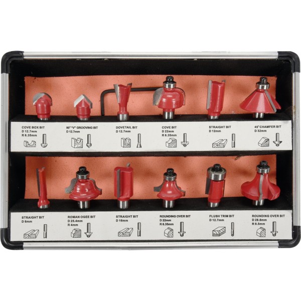 ZESTAW WIDIOWYCH FREZÓW TRZPIENIOWYCH DO DREWNA, 12 SZT. YT-68005