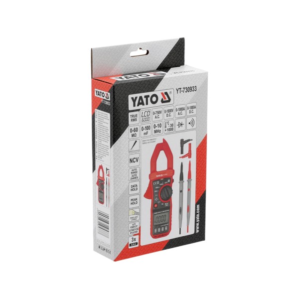 MIERNIK CĘGOWY TRUE RMS AC/DC  10MA - 1000A YT-730933