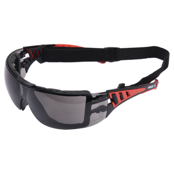 OKULARY OCHRONNE SZARE Z DOPINANYM ELASTYCZNYM PASKIEM PODTRZYMUJĄCYM I ZAUSZNIKAMI YT-73701