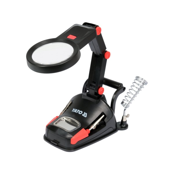 UCHWYT TYPU TRZECIA RĘKA Z PODWÓJNĄ LUPĄ Z PODŚWIETLENIEM LED YT-73861