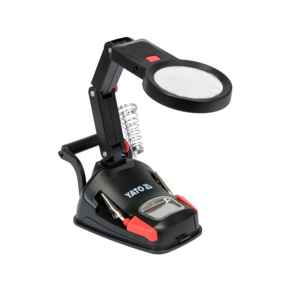 UCHWYT TYPU TRZECIA RĘKA Z PODWÓJNĄ LUPĄ Z PODŚWIETLENIEM LED YT-73861