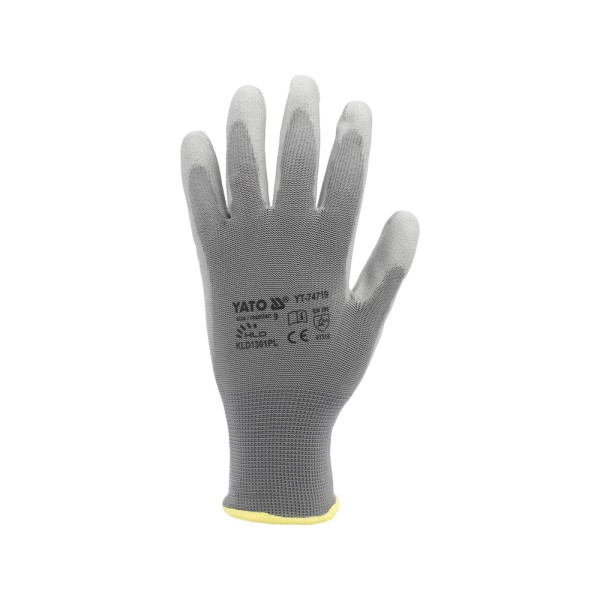 RĘKAWICE OCHRONNE POLIESTROWE POWLEKANE PU ROZMIAR 9 YT-74719