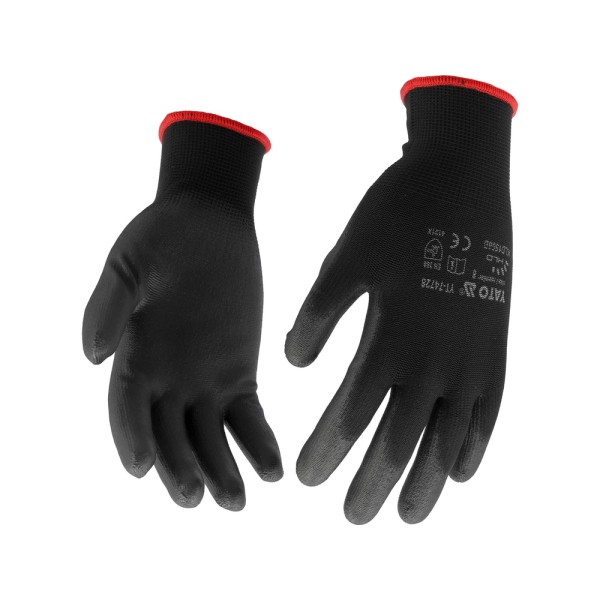 RĘKAWICE OCHRONNE NYLONOWE POWLEKANE PU ROZMIAR 9 YT-74729