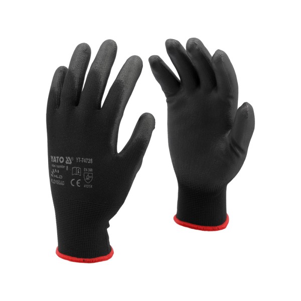 RĘKAWICE OCHRONNE NYLONOWE POWLEKANE PU ROZMIAR 10 YT-7473
