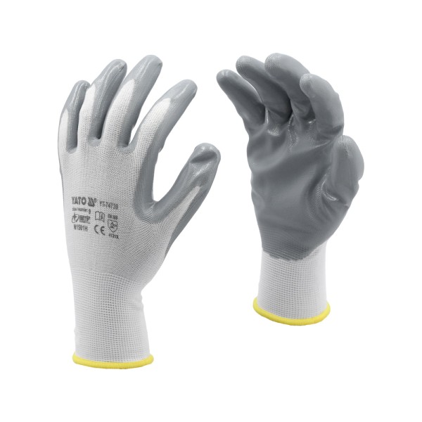 RĘKAWICE OCHRONNE NYLONOWE POWLEKANE OLEJOODPORNYM NITRYLEM ROZMIAR 9 YT-74739