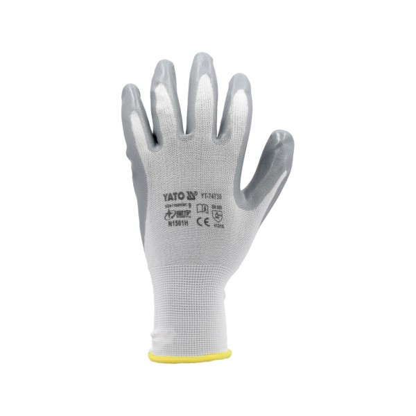 RĘKAWICE OCHRONNE NYLONOWE POWLEKANE OLEJOODPORNYM NITRYLEM ROZMIAR 9 YT-74739