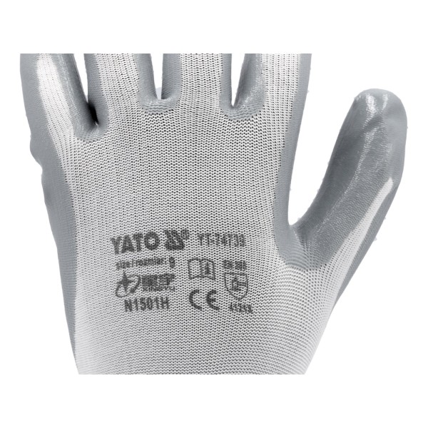 RĘKAWICE OCHRONNE NYLONOWE POWLEKANE OLEJOODPORNYM NITRYLEM ROZMIAR 10 YT-7474