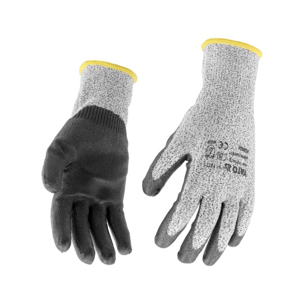 RĘKAWICE OCHRONNE HPPE ANTYPRZECIĘCIOWE POWLEKANE CZARNYM PU ROZMIAR 10 YT-74772
