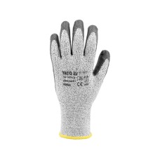 RĘKAWICE OCHRONNE HPPE ANTYPRZECIĘCIOWE POWLEKANE CZARNYM PU ROZMIAR 10 YT-74772