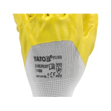 RĘKAWICE OCHRONNE POLIESTROWE POWLEKANE OLEJOODPORNYM NITRYLEM ROZMIAR 10 YT-7481