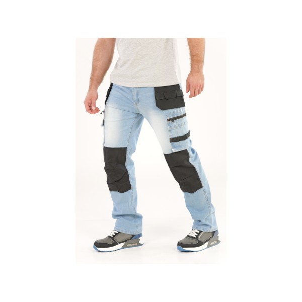 SPODNIE ROBOCZE MONTERSKIE STRETCH JEANS LIGHT BLUE ROZM. XL YT-79074