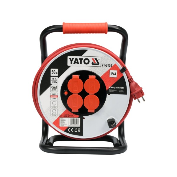 PRZEDŁUŻACZ NA BĘBNIE PLASTIKOWYM 50 M, PRZEWÓD 3X2,5MM2 YT-8108