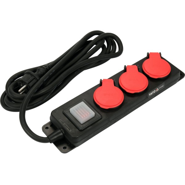 PRZEDŁUŻACZ LISTWA ZASILAJĄCA WARSZTATOWA IP 44 TRZY GNIAZDA Z UZIEMIENIEM WYŁĄCZNIK 3M 1,5MM2 YT-81240