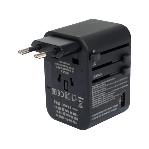 ADAPTER PODRÓŻNY DO PONAD 150 KRAJÓW USB-C PD 65W YT-81303