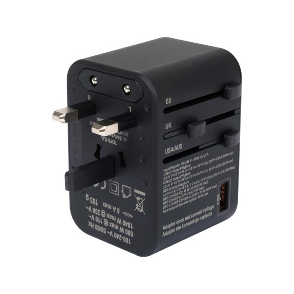 ADAPTER PODRÓŻNY DO PONAD 150 KRAJÓW USB-C PD 65W YT-81303