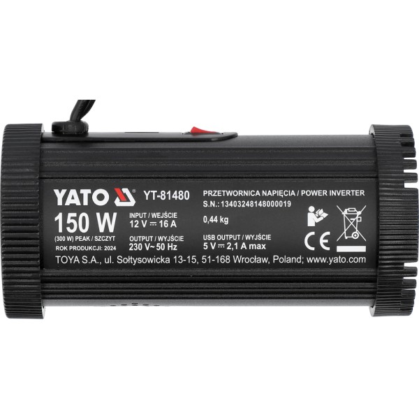 SAMOCHODOWA PRZETWORNICA NAPIĘCIA 12V/230V 150W YT-81480