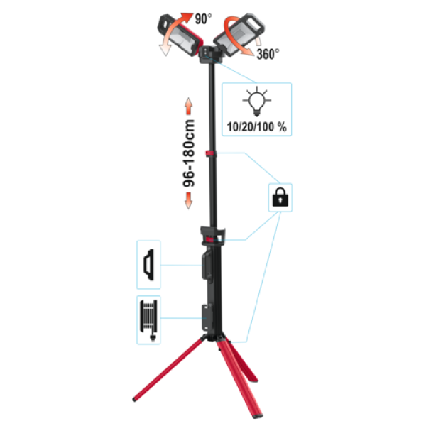 REFLEKTOR PRZENOŚNY 5000LM, SIECIOWY/AKUMULATOROWY, SKŁADANY, WALIZKA YT-81811