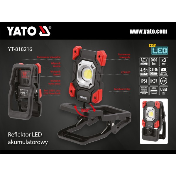 REFLEKTOR PRZENOŚNY 20W 2000LM Z ZACISKIEM YT-818216