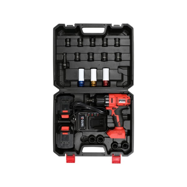 ZESTAW YATO 18V: KLUCZ UDAROWY 1/2'' 700 NM, NASADKI - DWA AKUMULATORY 3AH YT-82807