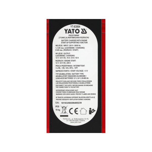 PROSTOWNIK Z ROZRUCHEM 20-800AH YT-83064