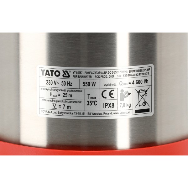 POMPA DO DESZCZÓWKI MULTI INOX 550 Z AUTO WYŁ. YT-85287