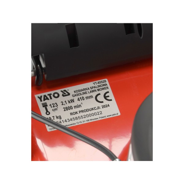 KOSIARKA SPALINOWA 41 CM BEZ NAPĘDU POJ 123 CM3 YT-85520