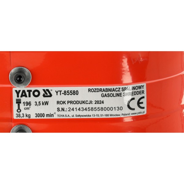 ROZDRABNIACZ SPALINOWY DO GAŁĘZI 45 MM POJ 196 CM3 YT-85580